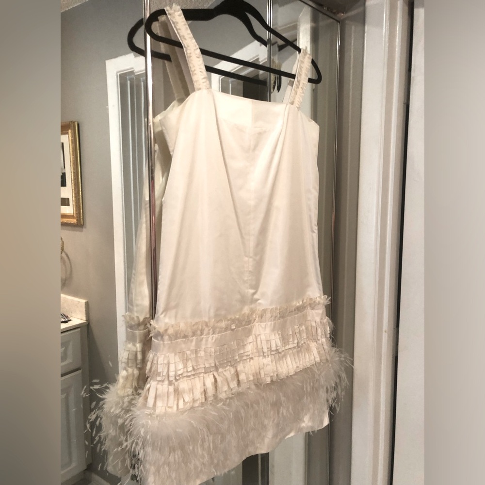 New Bamford England Couture dress. Made in Italy. Size 42. Silk trim w/ feathers